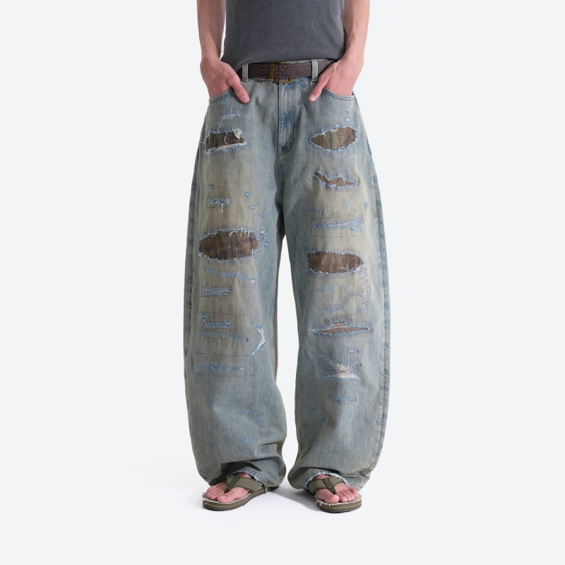 Destroyed Patch‑work Denim Pants